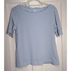 Chico's Blue White 100% Pima Cotton Ultimate Tee Shirt Women's 2 Luxury (1046)